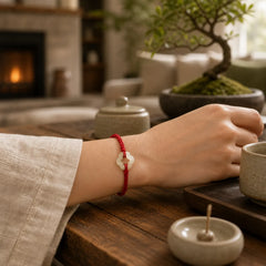Hetian Jade Plum Bossom Luck Red String Bracelet featuring Jade, Red String