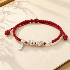 Hetian Jade Year of the Snake String Protection Braided Bracelet featuring Jade, Red String, Copper