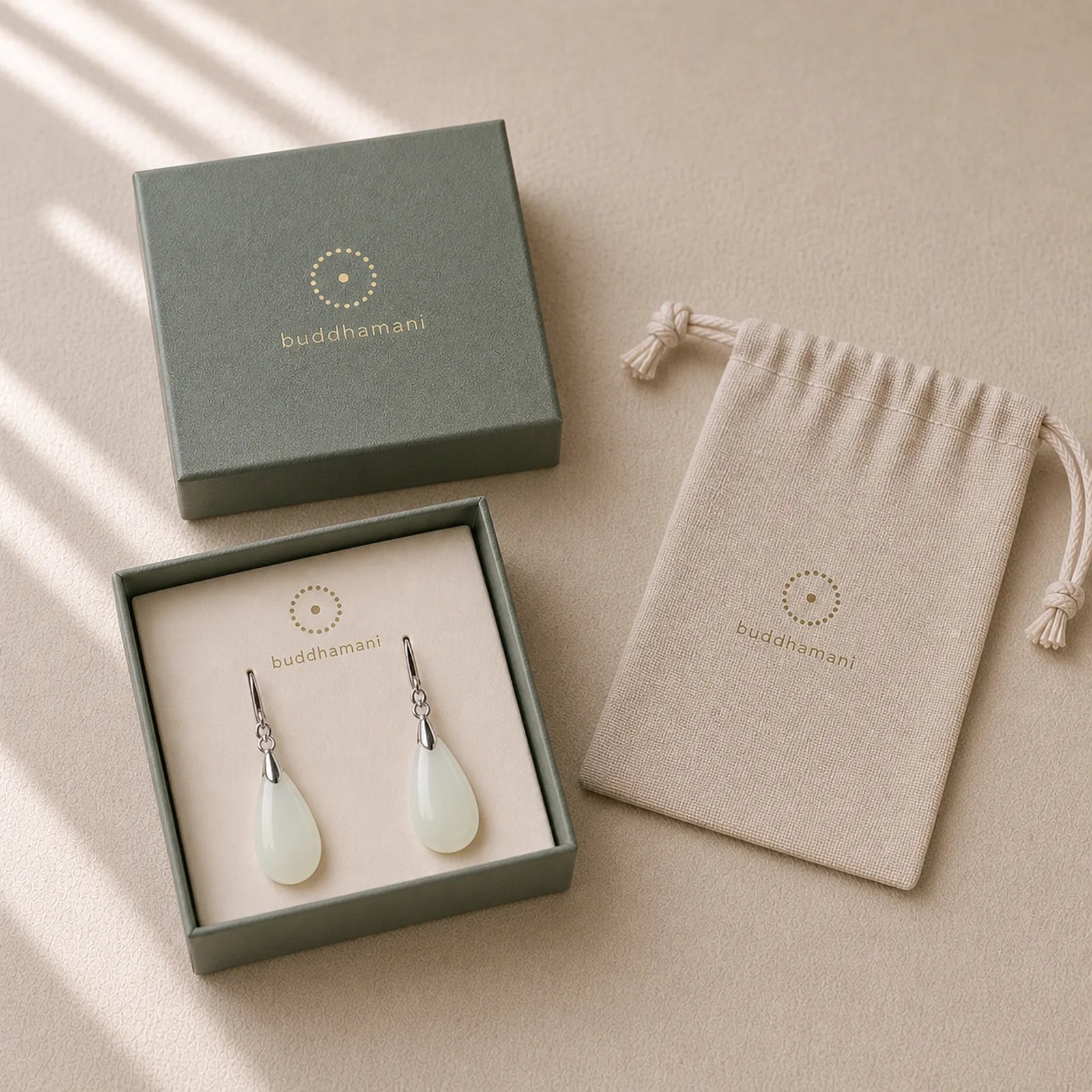Hetian White Jade Water Drop Luck Blessing Dangle Earrings (Extra 30% Off | USE CODE: FS30) featuring White Jade, Jade