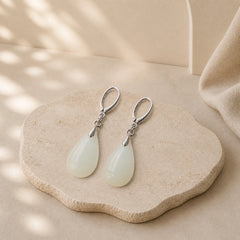 Hetian White Jade Water Drop Luck Blessing Dangle Earrings (Extra 30% Off | USE CODE: FS30) featuring White Jade, Jade