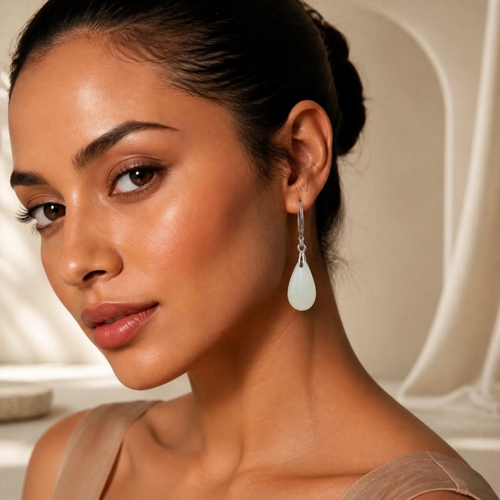 Hetian White Jade Water Drop Luck Blessing Dangle Earrings (Extra 30% Off | USE CODE: FS30) featuring White Jade, Jade