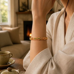 Hollow Design Copper Plated Gold Flower Luck Bracelet Bangle featuring Copper