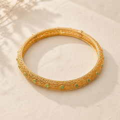 Hollow Filigree Design Copper Plated Gold Wealth Bracelet Bangle featuring Copper