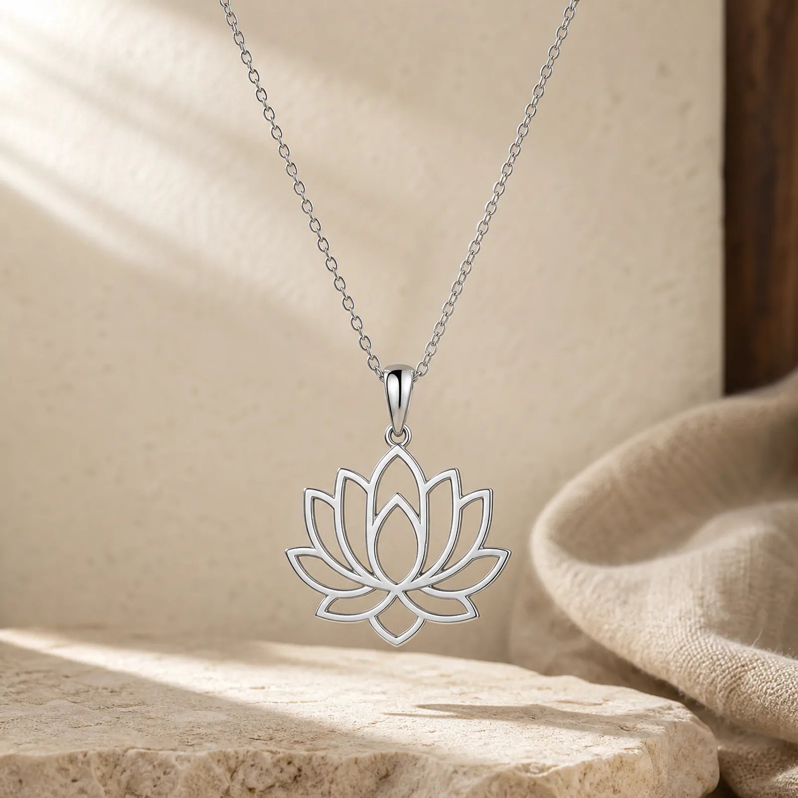 Hollow Lotus Design Stainless Steel Enlightenment Necklace Pendant featuring Lotus, Lotus Symbol