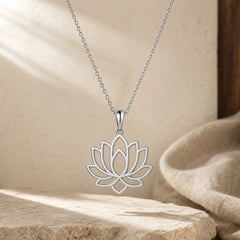Hollow Lotus Design Stainless Steel Enlightenment Necklace Pendant featuring Lotus, Lotus Symbol