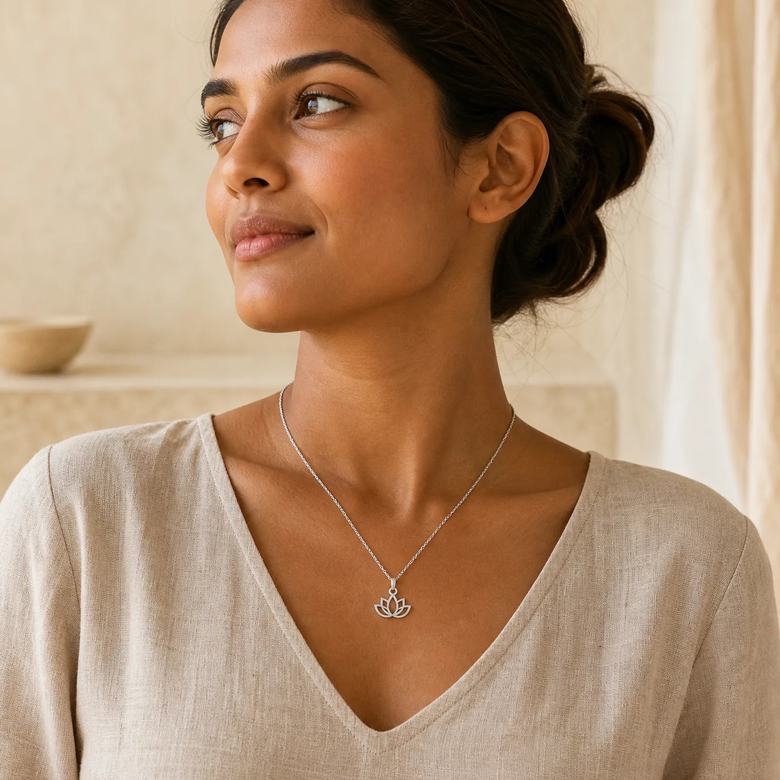 Hollow Lotus Design Stainless Steel Enlightenment Necklace Pendant featuring Lotus, Lotus Symbol