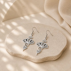 Hollow Lotus Flower Stainless Steel Enlightenment Metal Drop Earrings featuring Lotus, Lotus Symbol