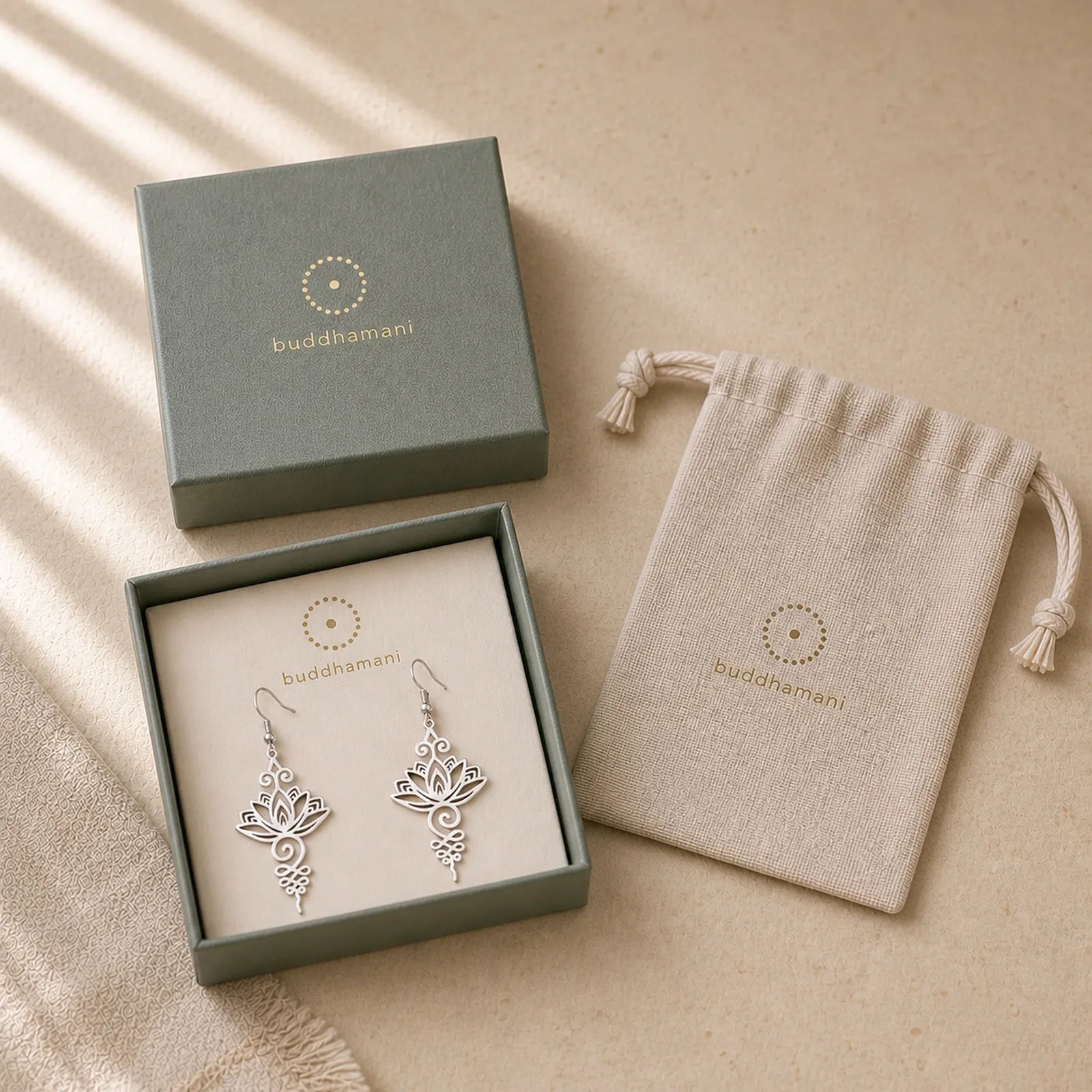 Hollow Lotus Flower Stainless Steel Enlightenment Metal Drop Earrings featuring Lotus, Lotus Symbol