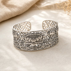 Hollow Lotus Silver Plated Copper Healing Enlightenment Bracelet Bangle featuring Lotus, Silver, Copper