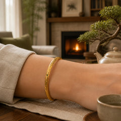 Hollow Universe Circle Design Copper Plated Gold Wealth Bracelet Bangle featuring Copper