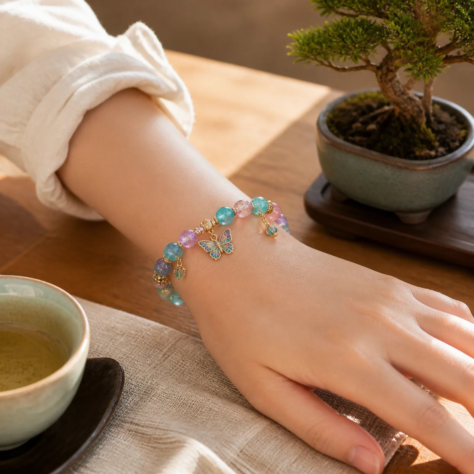 "Hoping for Love and Transformation" Butterfly Bracelet Includes Gift Message Card featuring Butterfly, Five Elements, Feng Shui Butterfly