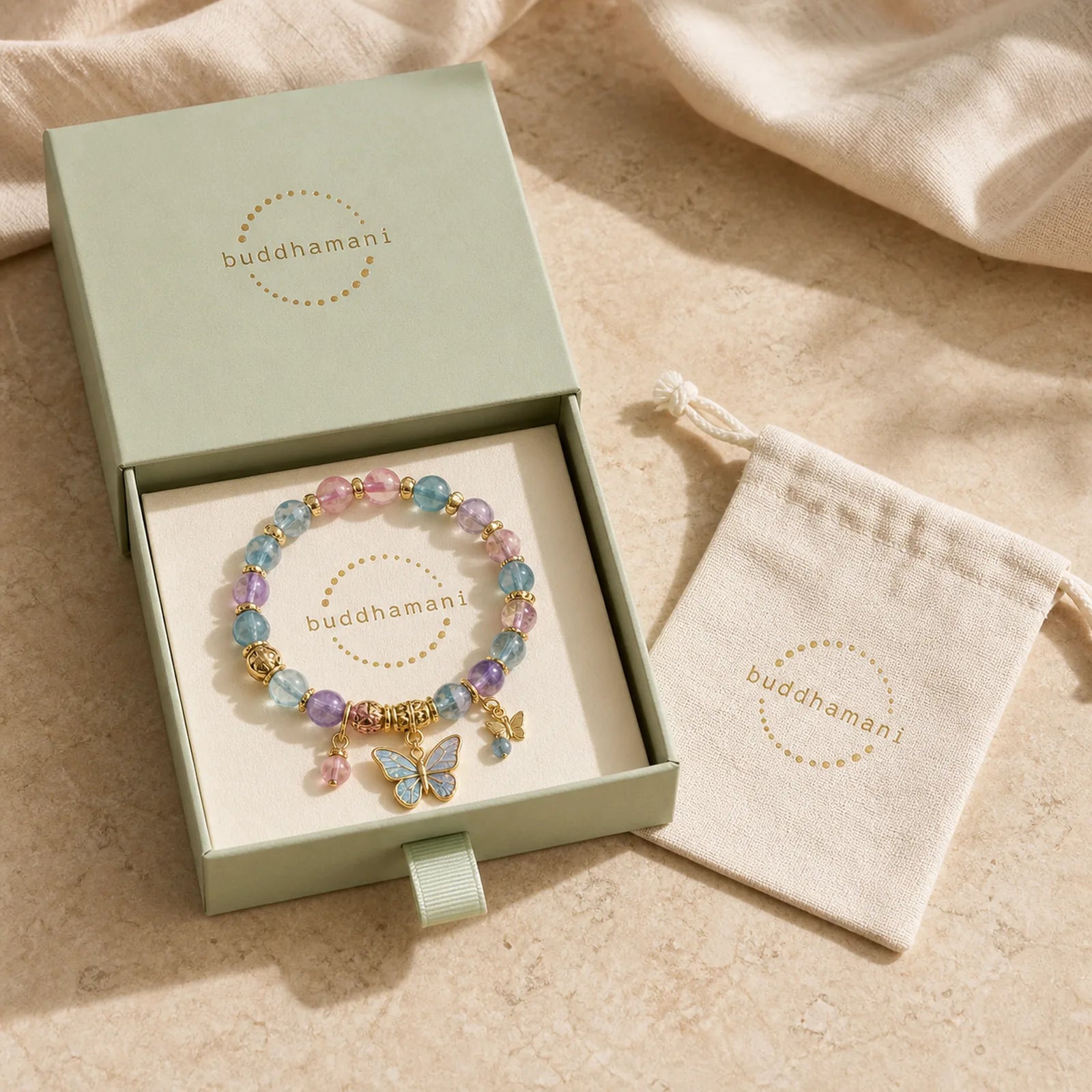 "Hoping for Love and Transformation" Butterfly Bracelet Includes Gift Message Card featuring Butterfly, Five Elements, Feng Shui Butterfly