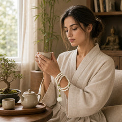 "Hoping for Serenity and Mindfulness" Bodhi Lotus Mala Includes Gift Message Card featuring Lotus, Bodhi Seed, Lotus Symbol