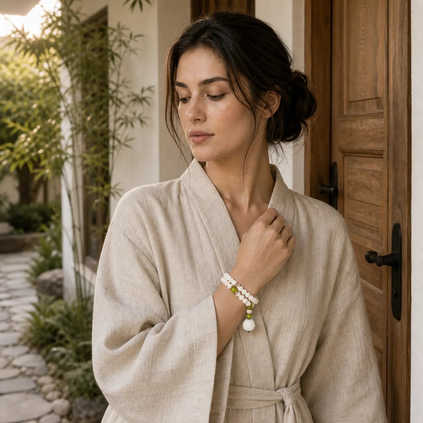 "Hoping for Serenity and Mindfulness" Bodhi Lotus Mala Includes Gift Message Card featuring Lotus, Bodhi Seed, Lotus Symbol