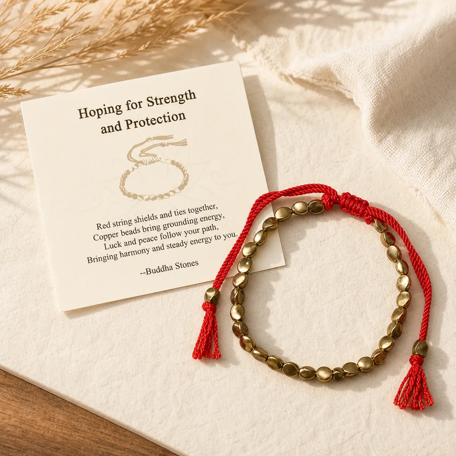 "Hoping for Strength and Protection" Copper Beads Bracelet Includes Gift Message Card featuring Copper, Red String