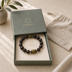 Ice Obsidian Gold-stamped Sanskrit Courage Bracelet featuring Ice Obsidian, Obsidian, Lce Obsidian