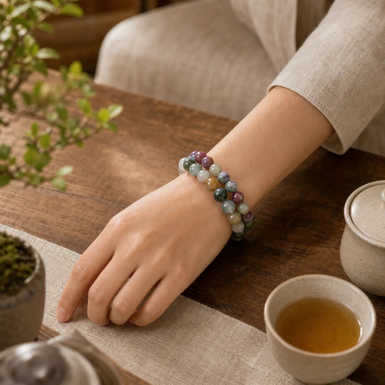 India Agate Beads Luck Yoga Bracelet featuring India Agate, Indian Agate