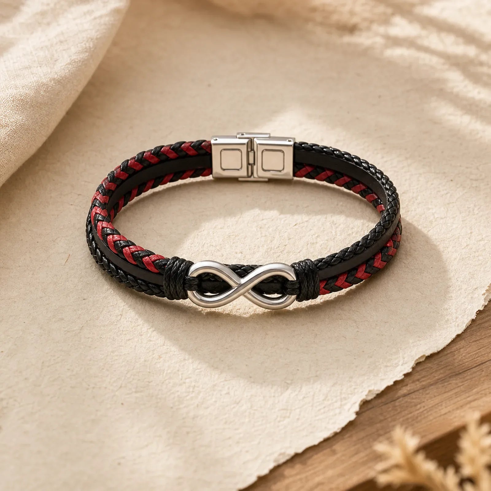 Infinitely Design Titanium Steel Braided Three-layer Leather Balance Bracelet featuring Titanium Steel
