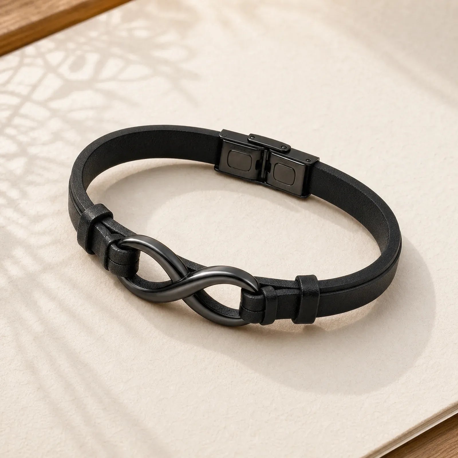 Infinitely Design Titanium Steel Single Layer Leather Balance Bracelet featuring Titanium Steel