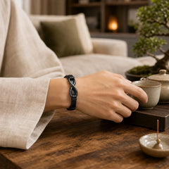 Infinitely Design Titanium Steel Single Layer Leather Balance Bracelet featuring Titanium Steel