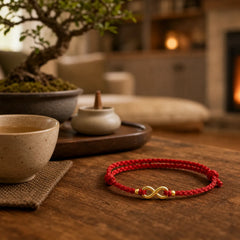 Infinity Charm Brass Red String Adjustable Protection Bracelet featuring Red String