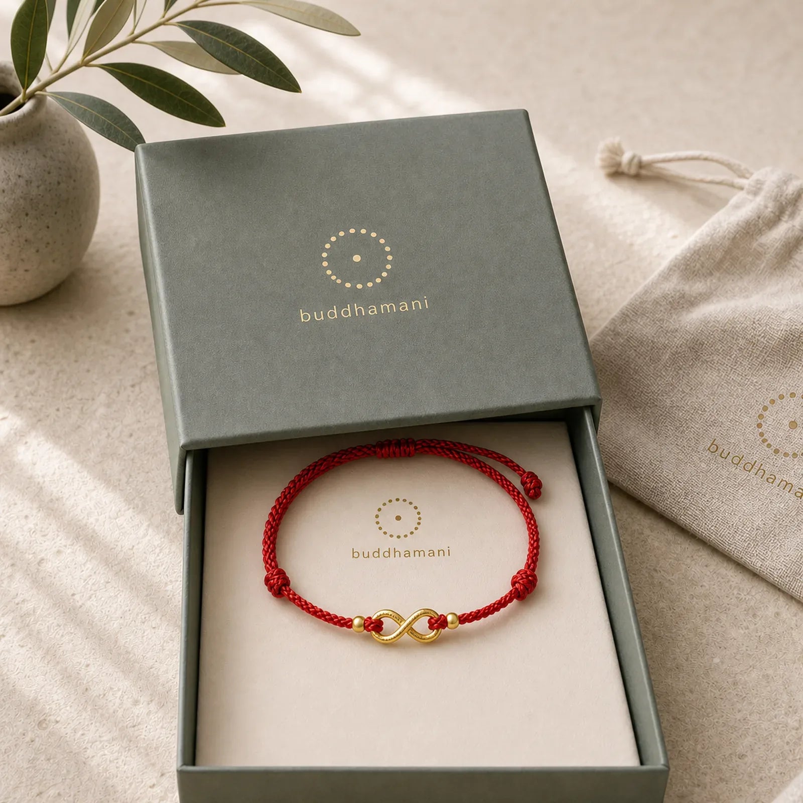 Infinity Charm Brass Red String Adjustable Protection Bracelet featuring Red String