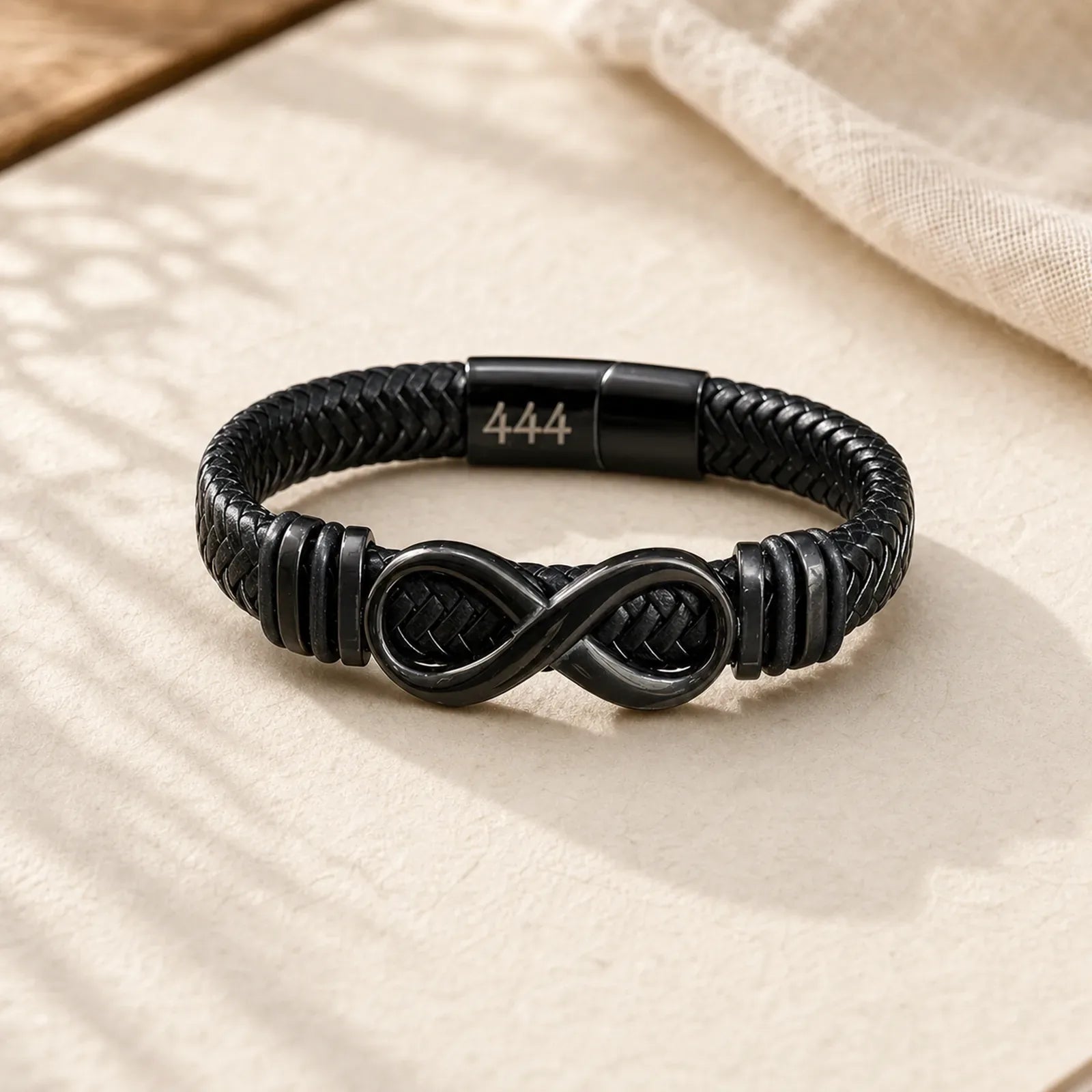 Infinity Design 444 Angel Number 888 Angel Number Titanium Steel Leather Strengthen Bracelet featuring Titanium Steel