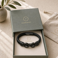 Infinity Design 444 Angel Number 888 Angel Number Titanium Steel Leather Strengthen Bracelet featuring Titanium Steel