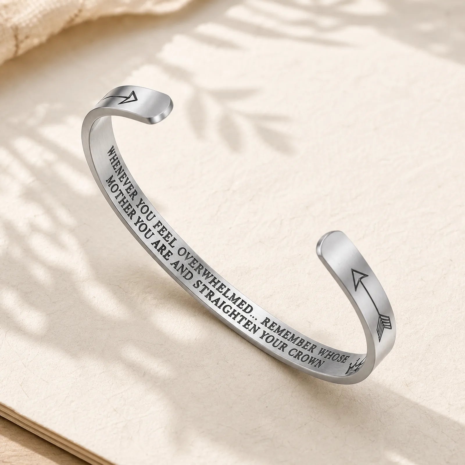 Inspirational Bracelets Personalized Gift for Her Him Engraved Mantra Cuff Bangle Crown Jewelry featuring