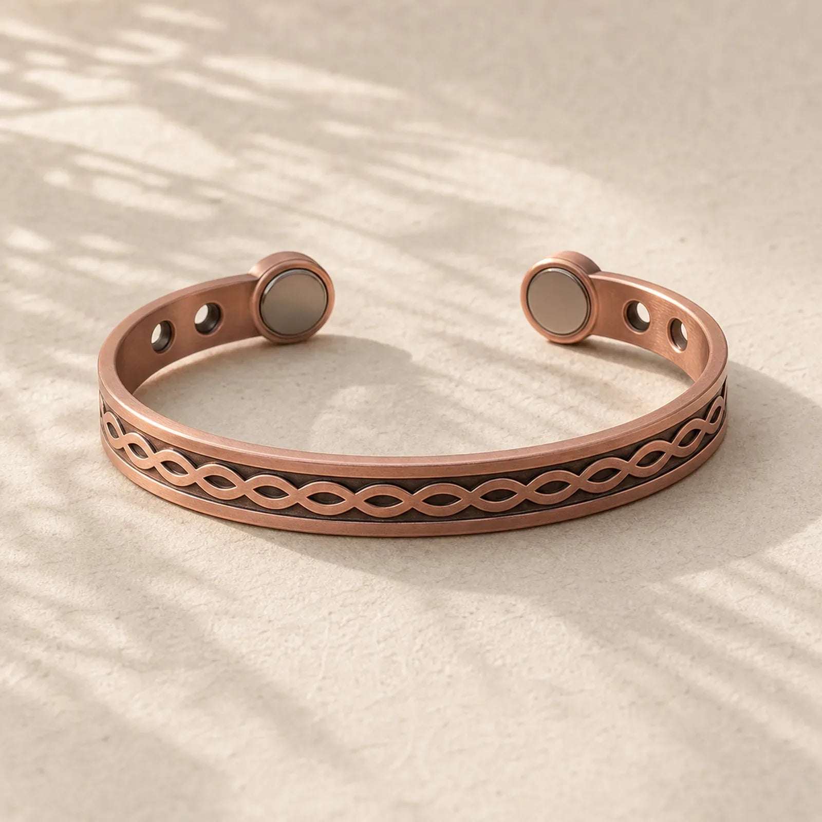 Interwoven Loop Pattern Copper Balance Luck Open Cuff Bracelet Bangle featuring Copper