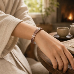 Interwoven Loop Pattern Copper Balance Luck Open Cuff Bracelet Bangle featuring Copper