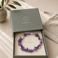 Irregular Crystal Flower Design Amethyst White Crystal Balance Bracelet featuring Amethyst, Clear Quartz / White Crystal, Moonstone