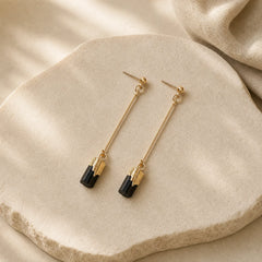 Irregular Natural Black Tourmaline Grounding Drop Earrings featuring Tourmaline, Black Tourmaline (Schorl), Copper