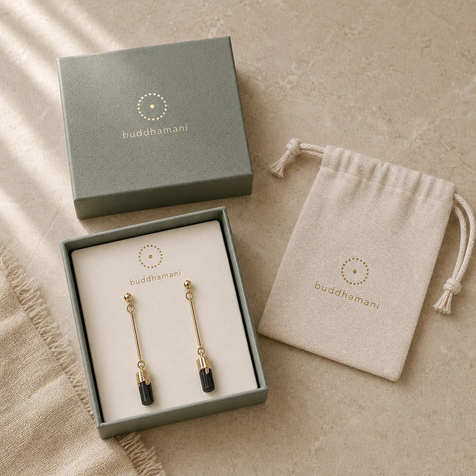 Irregular Natural Black Tourmaline Grounding Drop Earrings featuring Tourmaline, Black Tourmaline (Schorl), Copper