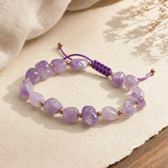 Irregular Shape Amethyst Braid String Balance Bracelet featuring Amethyst