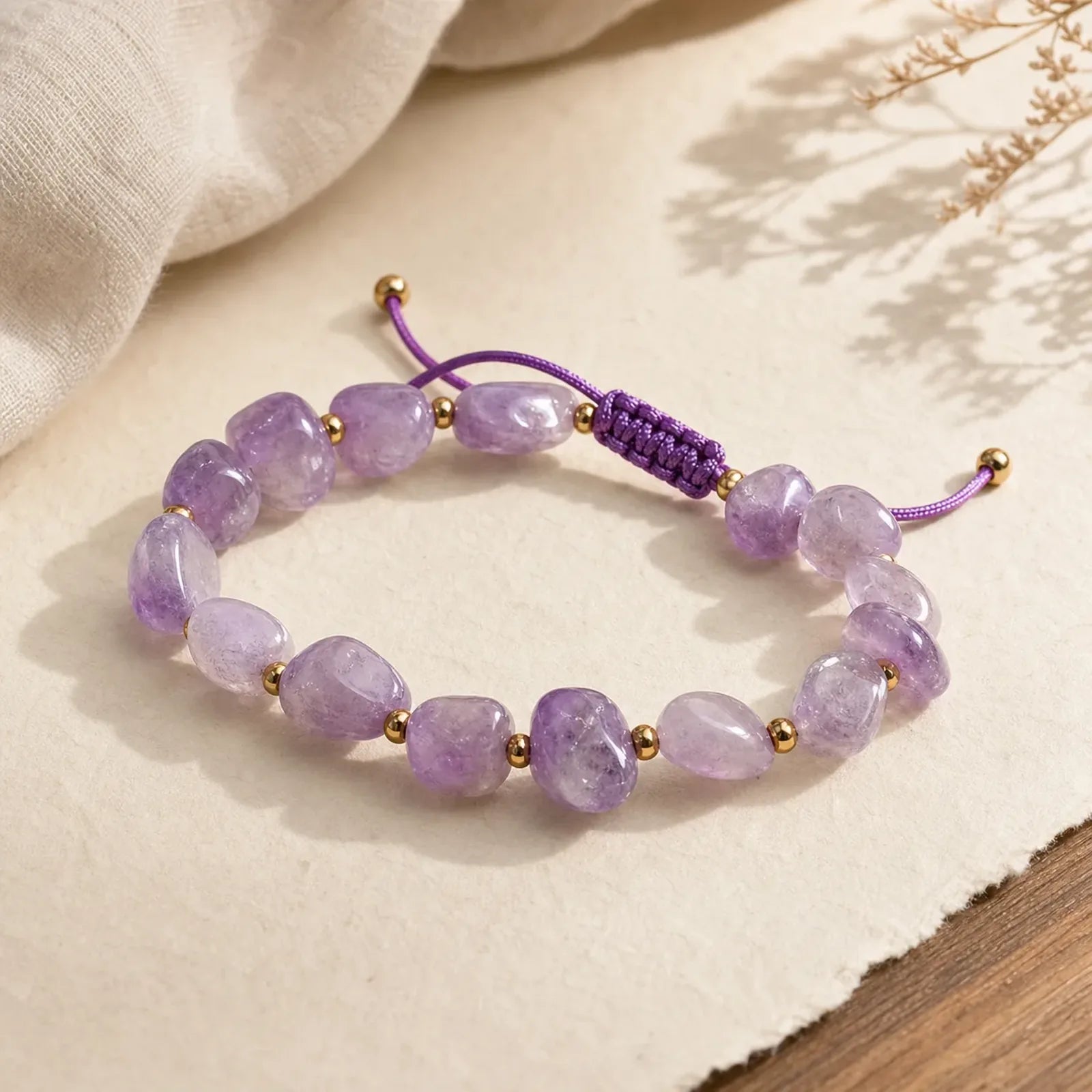 Irregular Shape Amethyst Braid String Balance Bracelet featuring Amethyst