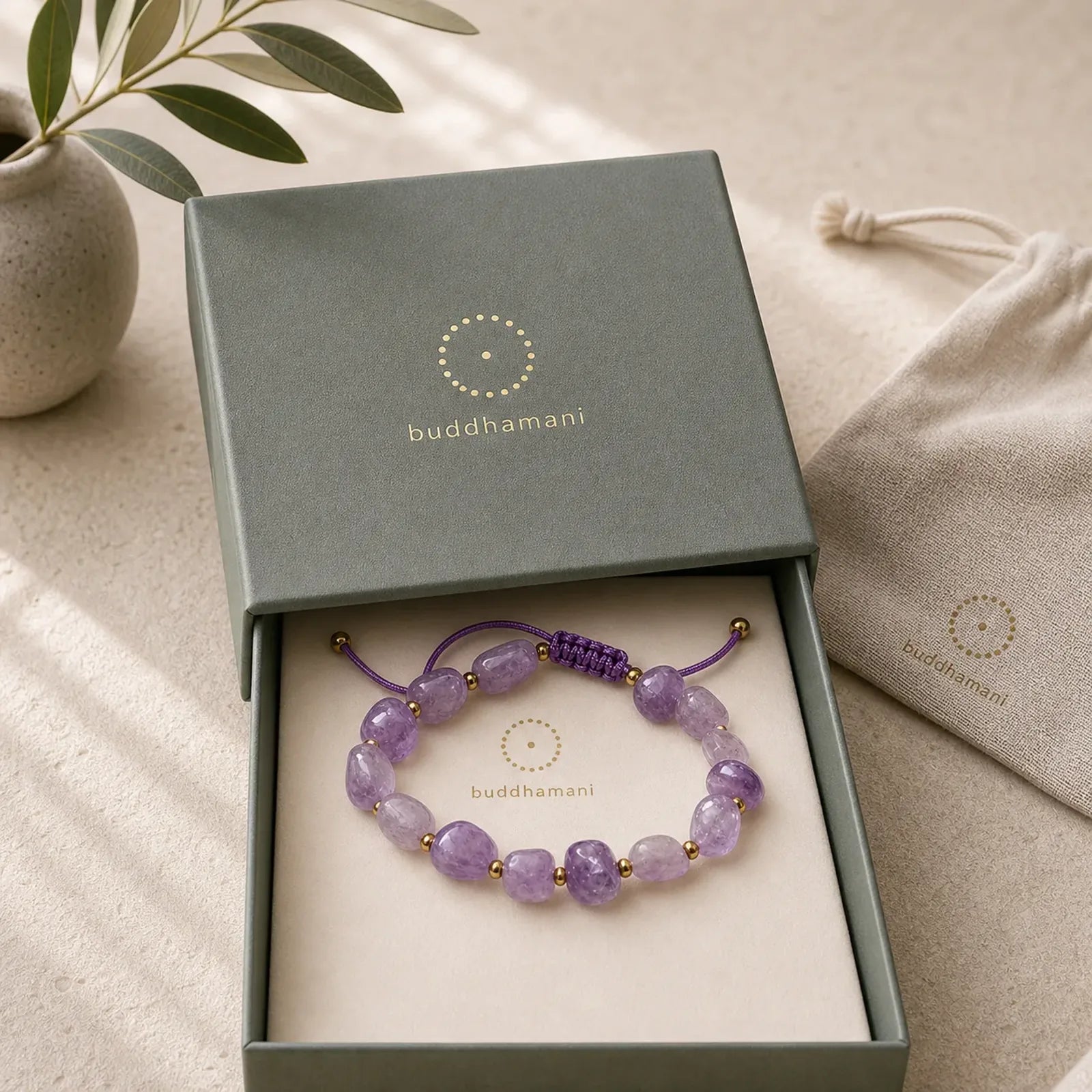 Irregular Shape Amethyst Braid String Balance Bracelet featuring Amethyst
