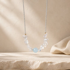 Irregular White Crystal Aquamarine Bead Healing Necklace Pendant featuring Clear Quartz / White Crystal, Aquamarine