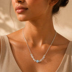 Irregular White Crystal Aquamarine Bead Healing Necklace Pendant featuring Clear Quartz / White Crystal, Aquamarine