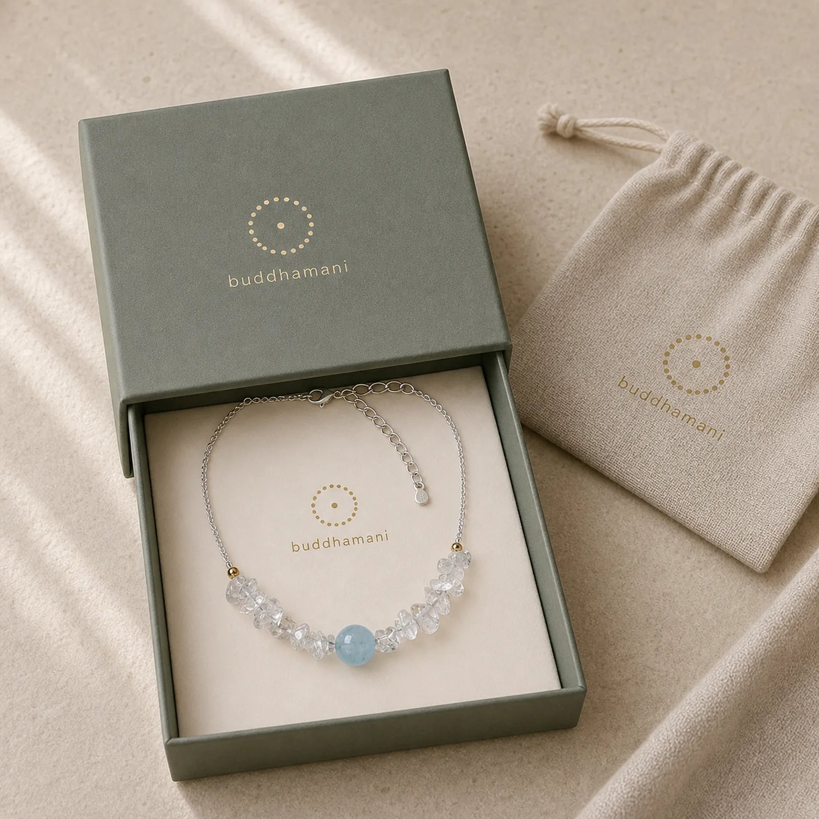 Irregular White Crystal Aquamarine Bead Healing Necklace Pendant featuring Clear Quartz / White Crystal, Aquamarine
