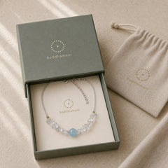 Irregular White Crystal Aquamarine Bead Healing Necklace Pendant featuring Clear Quartz / White Crystal, Aquamarine