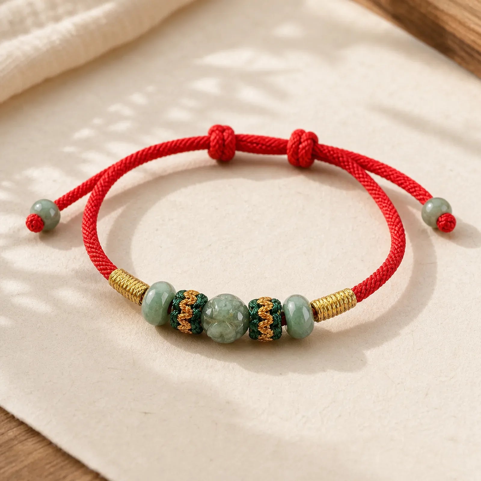 Jade Abacus Bead Prosperity Red String Rope Bracelet featuring Jade, Red String