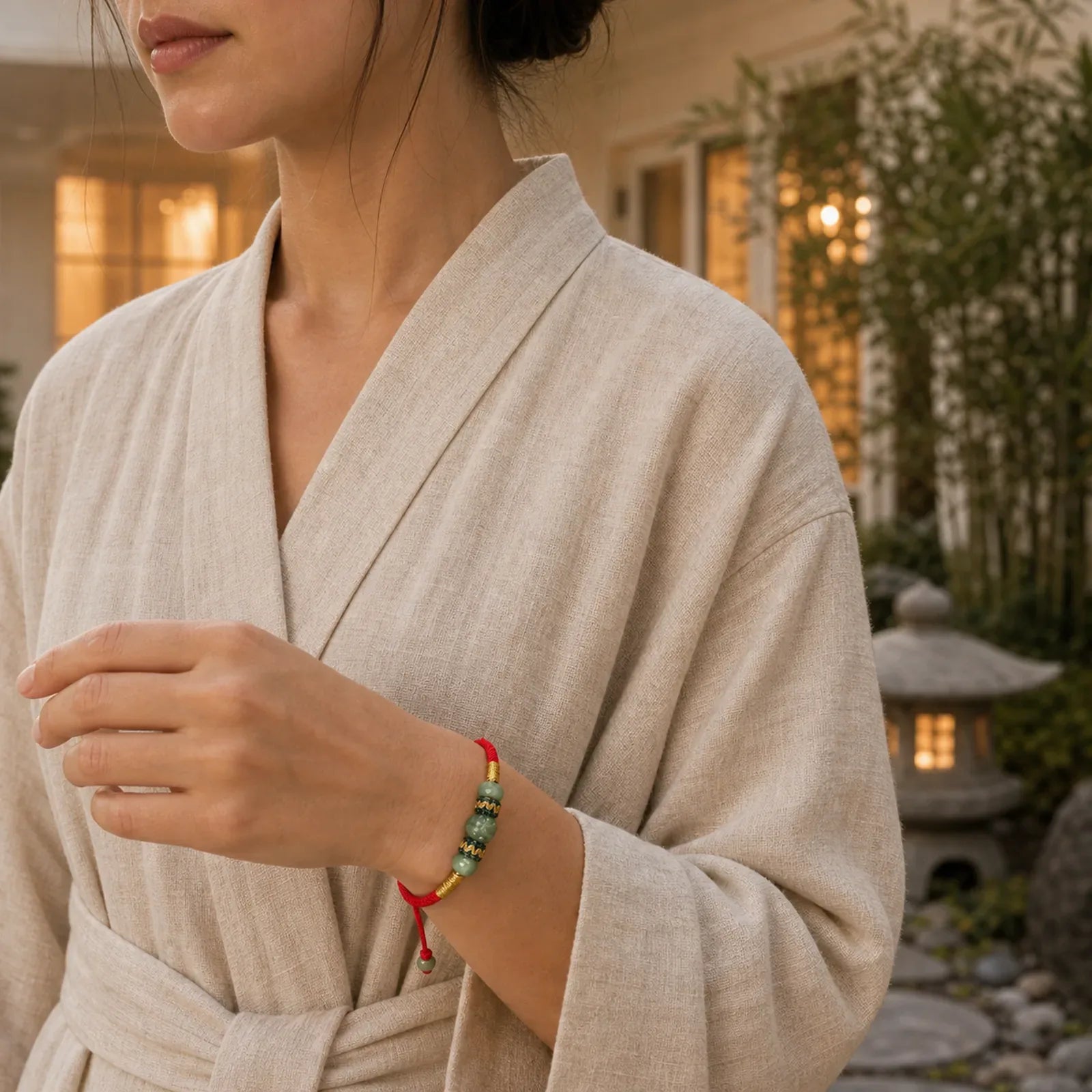 Jade Abacus Bead Prosperity Red String Rope Bracelet featuring Jade, Red String