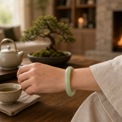 Jade Abundance Blessing Bangle Bracelet featuring Jade