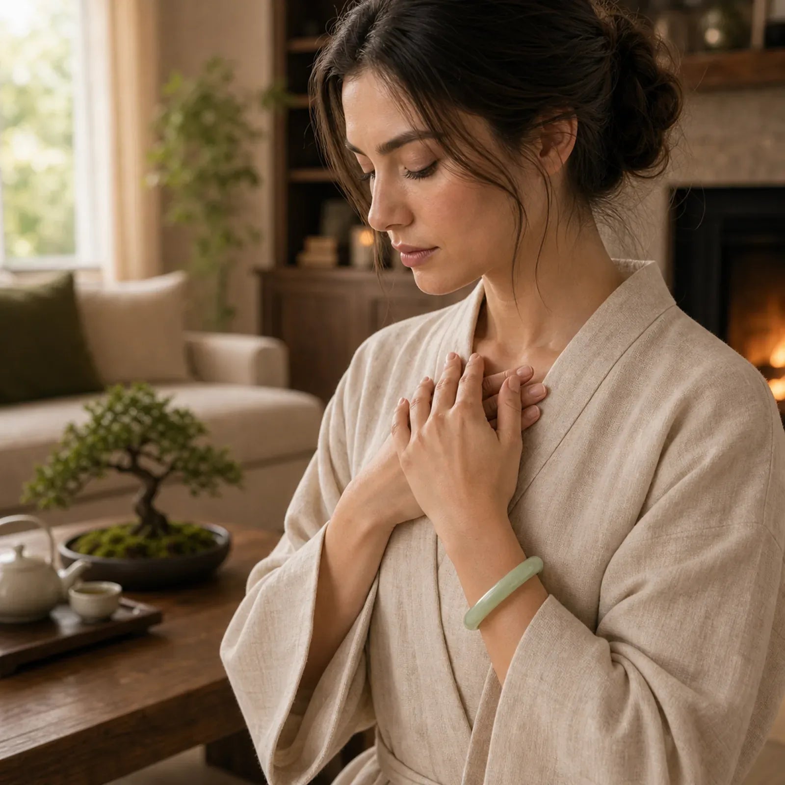 Jade Abundance Blessing Bangle Bracelet featuring Jade