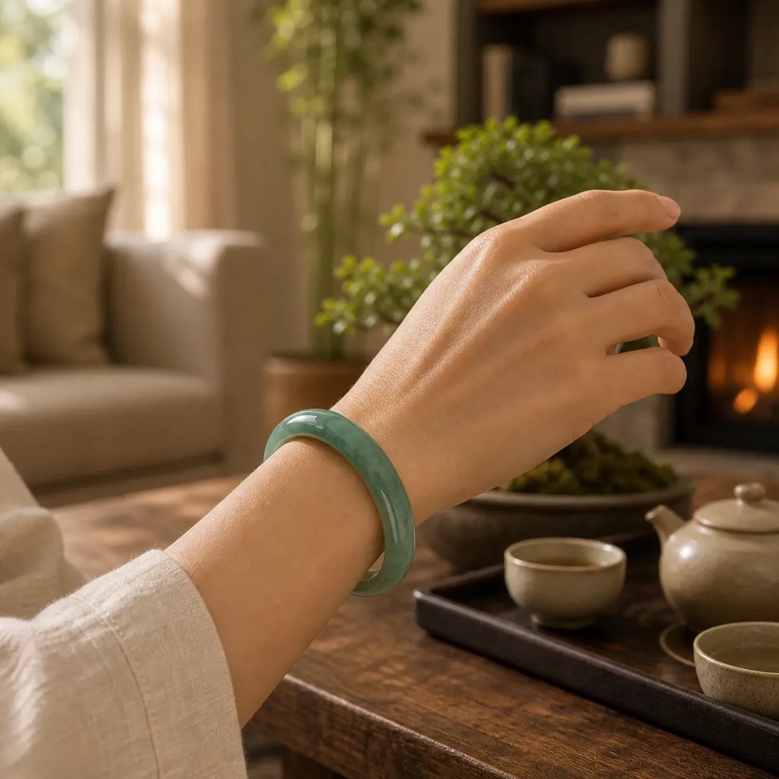 Jade Abundance Luck Healing Bangle Bracelet featuring Jade