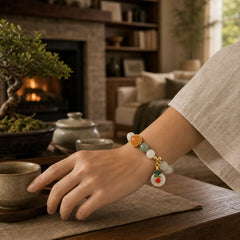 Jade Auspicious Clouds Red Agate Citrine Prosperity Bracelet featuring Jade, Red Agate, Citrine