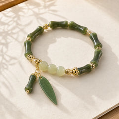 Jade Bamboo Leaf Lily Of The Valley Pattern Luck Abundance Bracelet featuring Jade, Bamboo