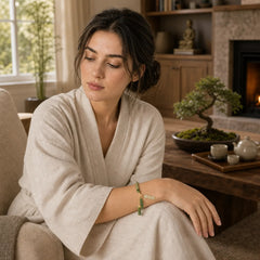 Jade Bamboo Leaf Lily Of The Valley Pattern Luck Abundance Bracelet featuring Jade, Bamboo
