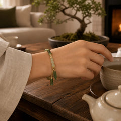 Jade Bamboo Leaf Lily Of The Valley Pattern Luck Abundance Bracelet featuring Jade, Bamboo